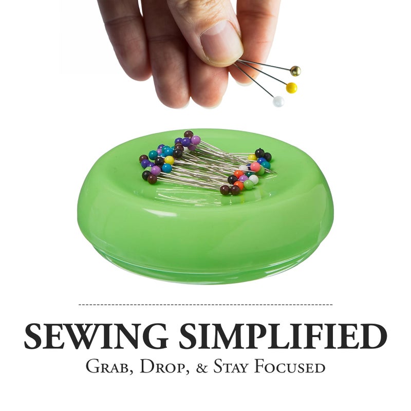 Grabbit Magnetic Sewing Pincushion with 50 Plastic Head Pins â€“ Magnet Pin Organizer for Quilting, Embroidery, Needles, Bobby Pins, & Craft Storage, Lime Green - Image 4